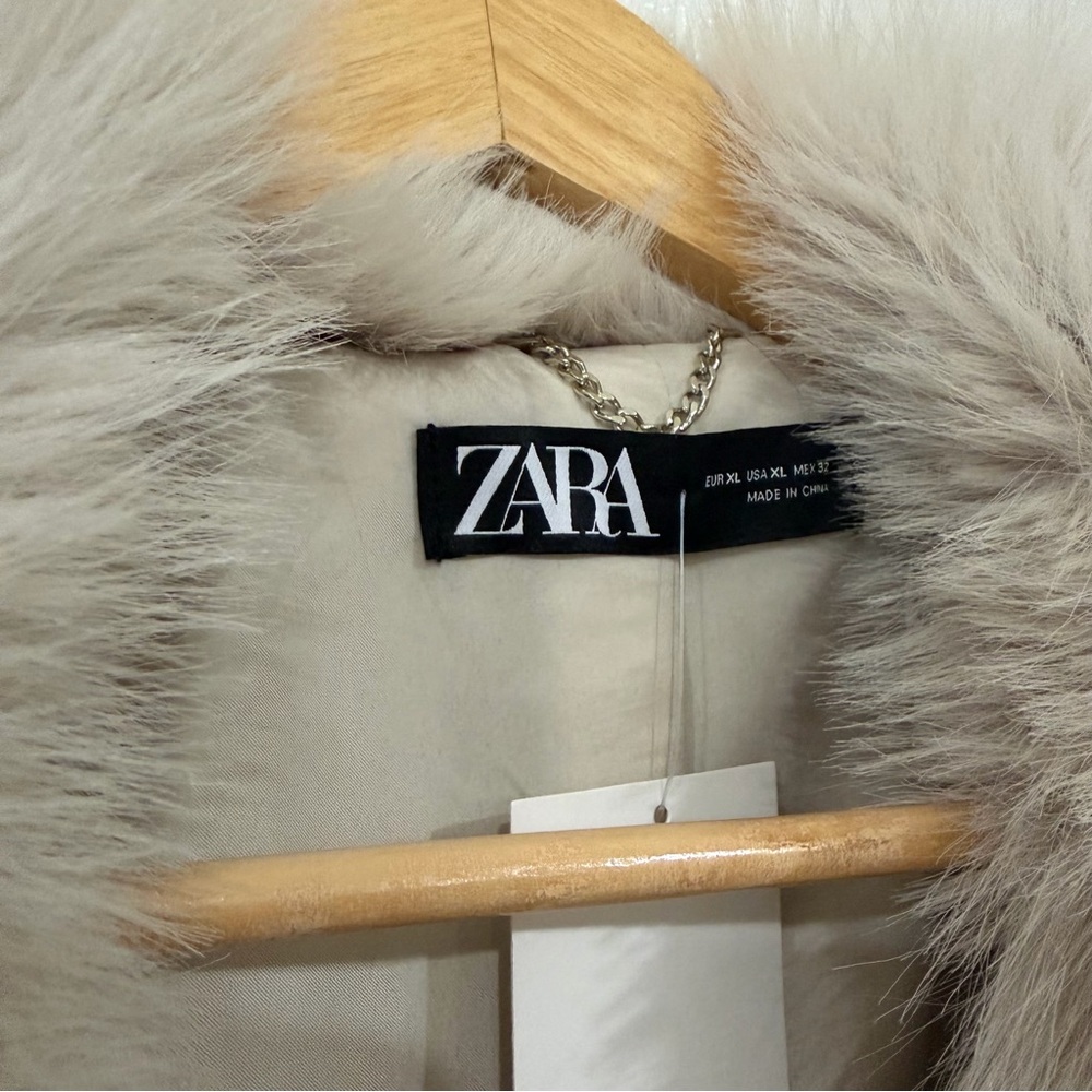 Brand New with tags Zara Beige White Faux Fur Coat Jacket Size XL - Picture 6 of 11